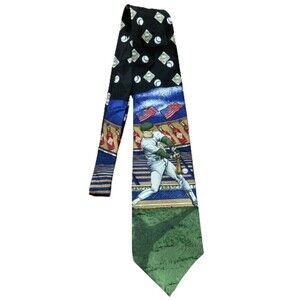 Tabasco Vintage Silk Baseball Batter Hitter Multicolor Neck Long Tie OS